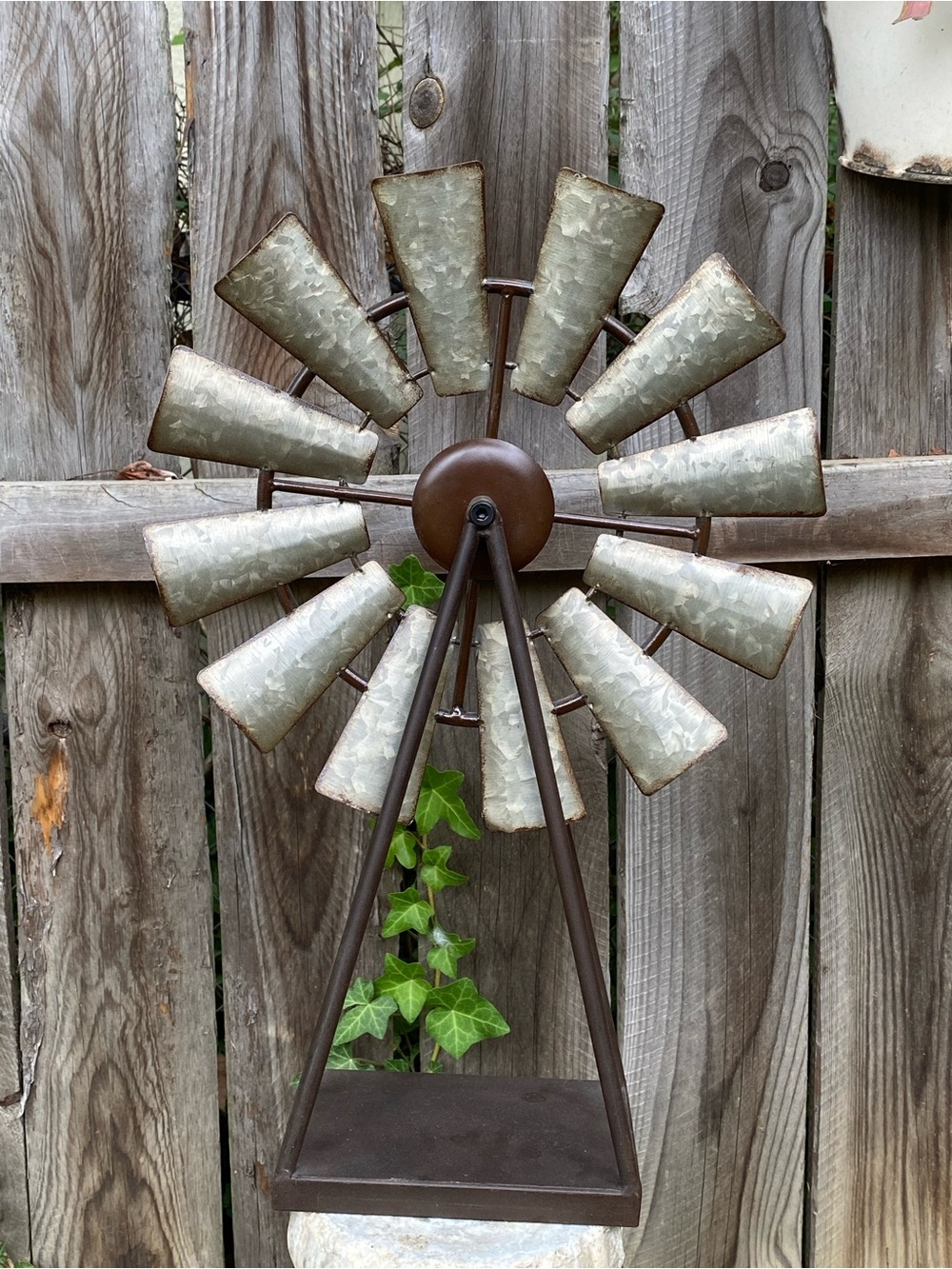 Rustic Metal Windmill Garden Decor Accent